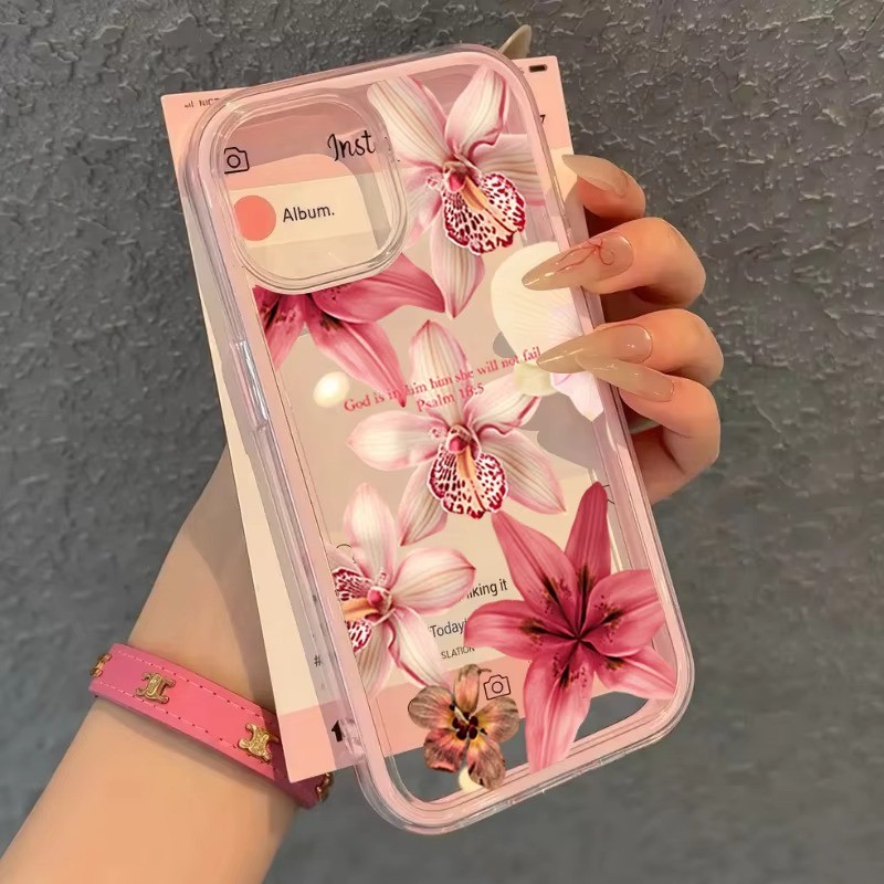 สีน้ําสีชมพูกล้วยไม้TPUโปร่งใสสีชมพูเคสโทรศัพท์สําหรับiPhone 17 16 15 Pro Max 14 13 12 11 Pro 14 Plusกันกระแทกปกอ่อน