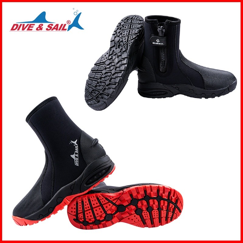 พร้อมสต็อก DIVE & SAIL 5 มม.รองเท้าดําน้ําผู้ชายผู้หญิงสไตล์ Neoprene Warm Anti-slip ทนต่อการสึกหรอ YKK ซิปดําน้ํากลางแจ้ง