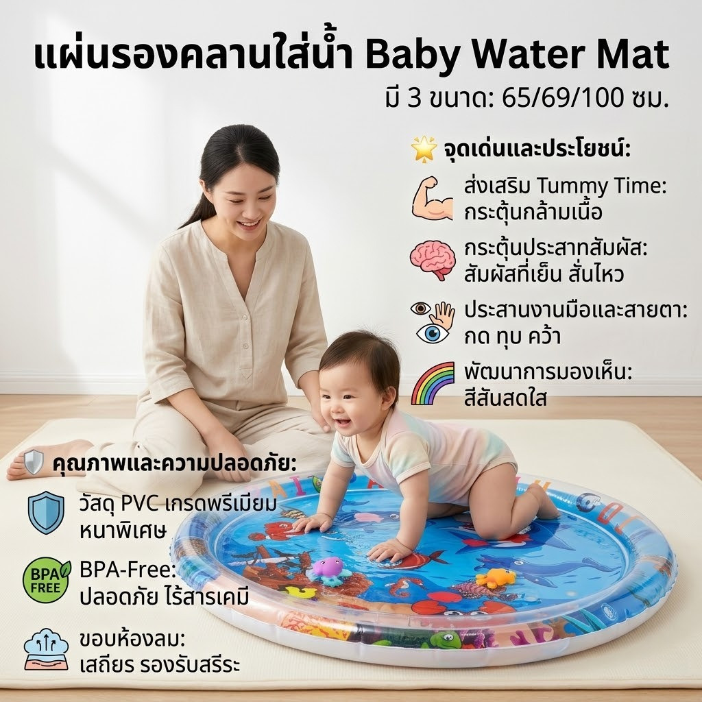 DTX แผ่นรองคลานใส่น้ำเด็ก เบาะน้ำลายสัตว์ทะเล ช่วยเสริมสร้างกล้ามเนื้อลูกน้อย (หนาพิเศษ กันรั่ว)