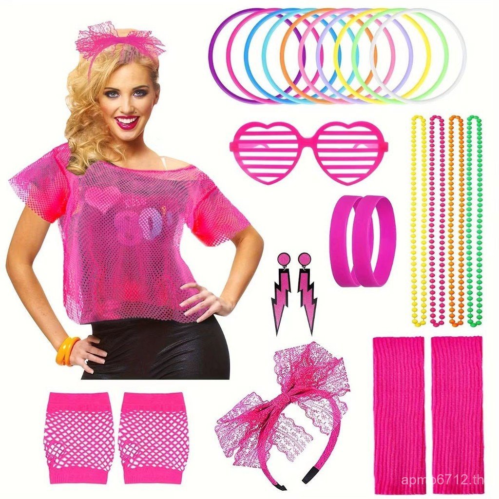 Fishnet ลูกไม้ m4 สร้อยคอสุภาพสตรี d1980s Neon Series เสื้อ Prom t ฮาโลวีนขายร้อนแถบคาดศีรษะ EBGZ