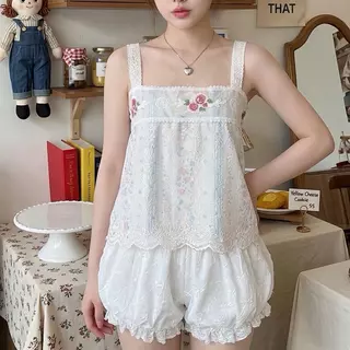 Flower look สายเดี่ยวลูกไม้ ผ้าฉลุลูกไม้ กางเกงลูกไม้ น่ารักมาก t6+t16