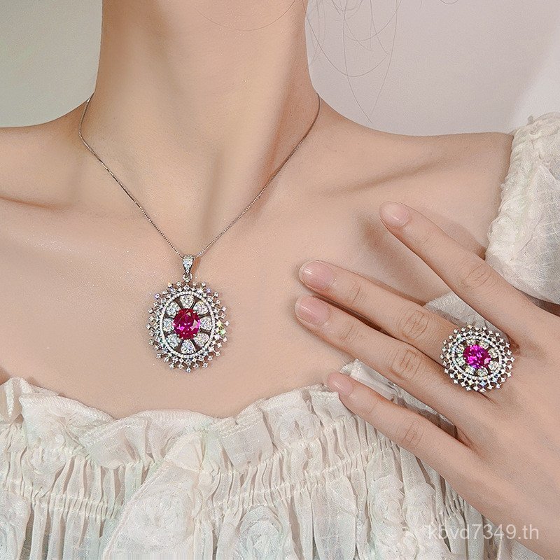 High-End ขายส่งออกแบบเครื่องประดับดอกไม้เครื่องประดับสร้อยคอสีแดงสีฟ้ารู้สึก Sun ผู้หญิงแหวนผู้ผลิต 