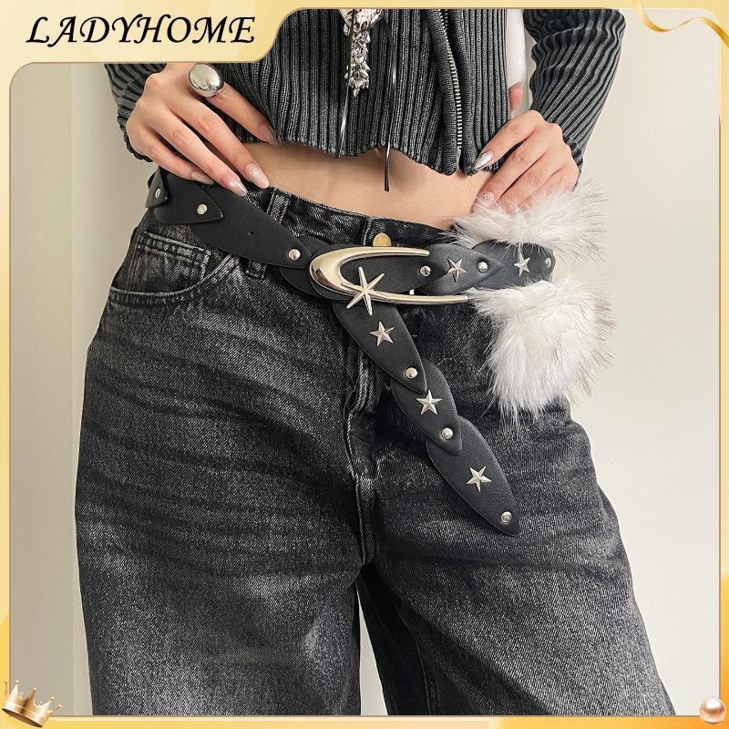 LH PU Studded เข็มขัดขนเทียมสาวเผ็ด Y2K เข็มขัดขนยาวสไตล์เกาหลีสําหรับกางเกงยีนส์ KZ