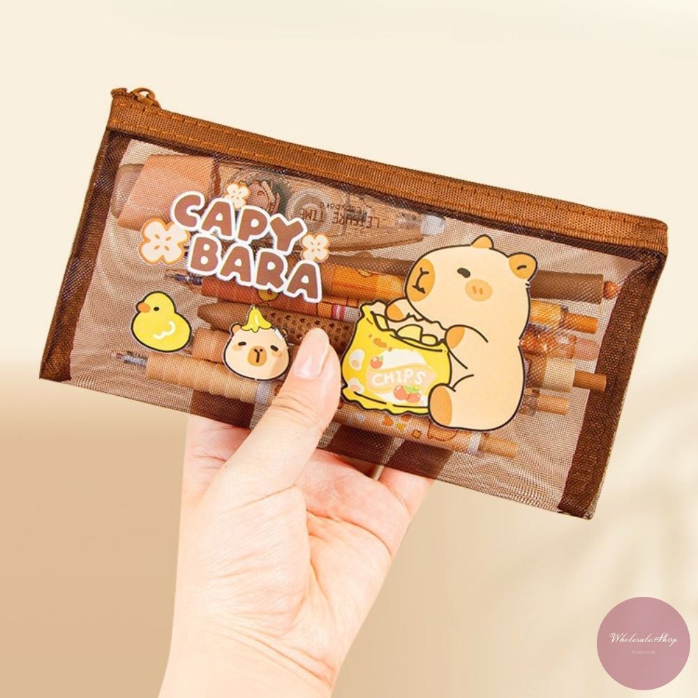 กระเป๋าดินสอ capybara วัสดุตาข่าย มองเห็นสิ่งของด้านใน หยิบใช้งานง่าย พกพาสะดวก เลือกลายได้