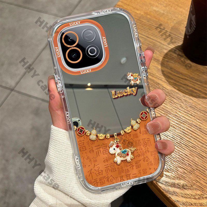 เคส IQOO Z10 Turbo เคส IQOO Z10 Turbo Pro เคส จี้ Pony โปร่งใสกันกระแทกเคสโทรศัพท์พร้อมกระจกแต่งหน้า