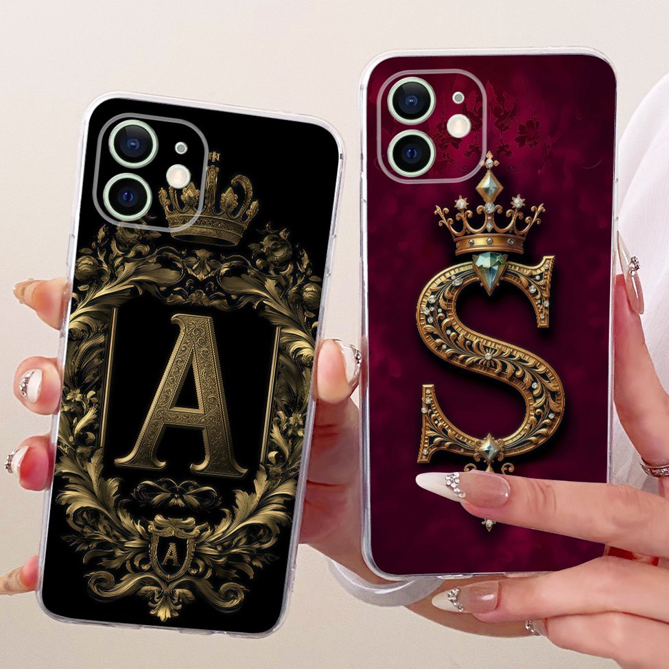 เคสใสสําหรับ iPhone 12 ฝาครอบหรูหรา Crown AZ ตัวอักษร 2D ทาสีปลอกอ่อน A2403 A2172 A2402 A2404
