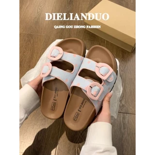 Polkadot หนาSoled Birkenstock รองเท้าแตะผู้หญิง 2026 Polka Dot รองเท้าแตะผู้หญิงเพิ่มความสูงแฟชั่น All-Match Flip-Flops Outing รองเท้าแตะ