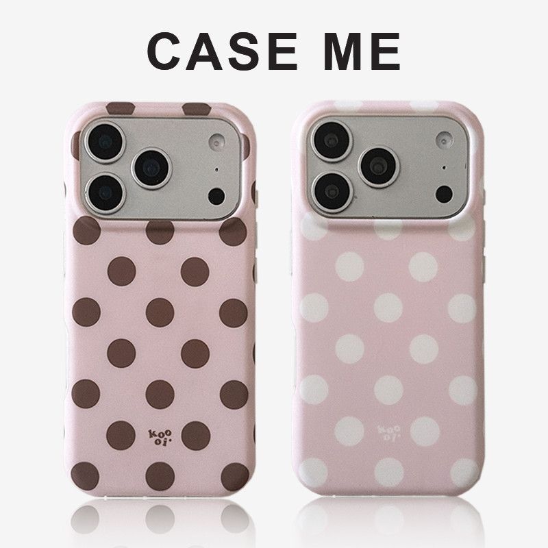 Simple สีชมพูสีน้ําตาล Polka Dots โทรศัพท์มือถือสําหรับ iPhone 14 15 16 17 Pro Max iPhone13 กันกระแทก Anti-Scratch Hard IMD ปกหลัง