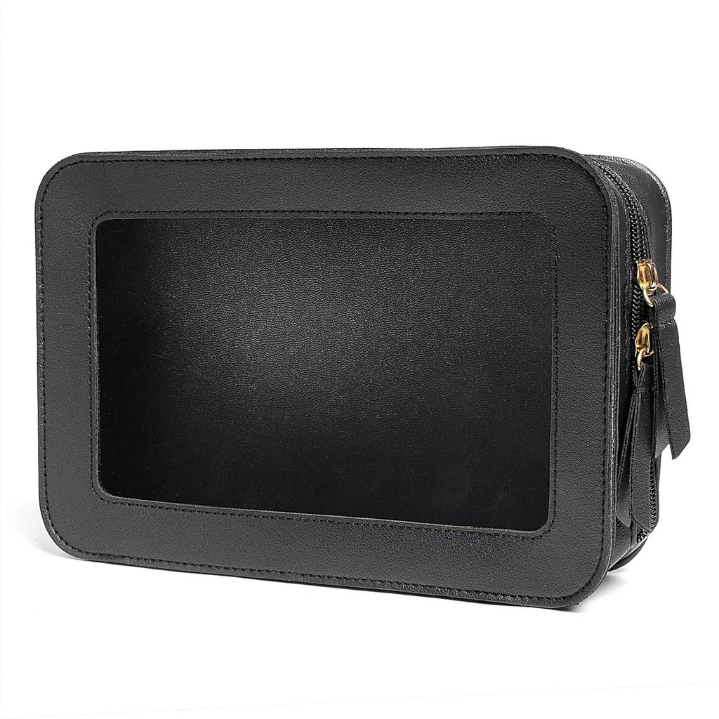 LETGO Transparent Cosmetic Bag-TSA Certified Wash Bag with Zipper, Transparent Wash Bag, BLACK (C-BL