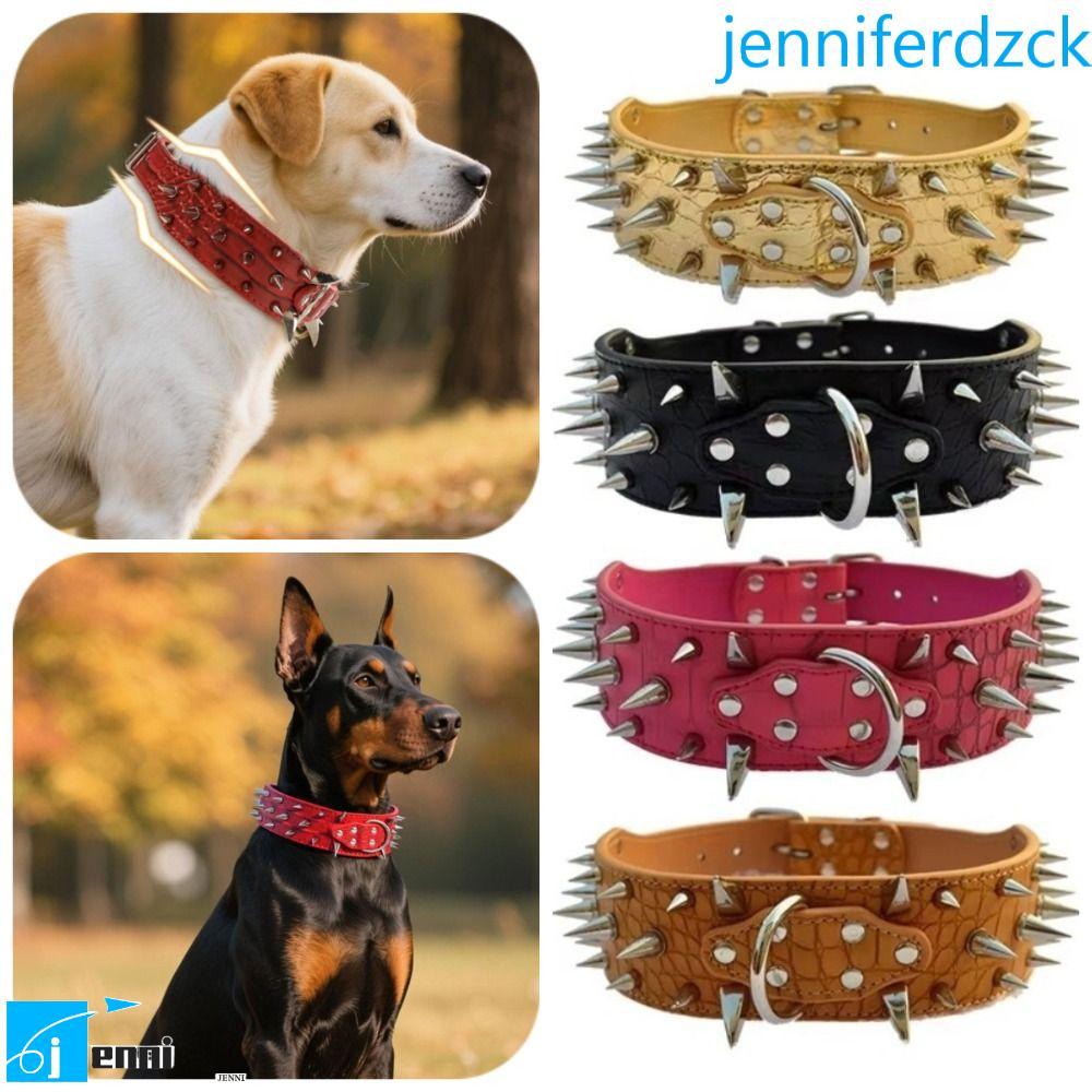 JENNIFE Spiked ปลอกคอสุนัข, Anti-bite ปรับ PU หนังสัตว์เลี้ยงสร้อยคอ,ทนทาน Heavy Duty Widen Sharp Rivets ปลอกคอสัตว์เลี้ยงกลางแจ้งสุนัขเดิน