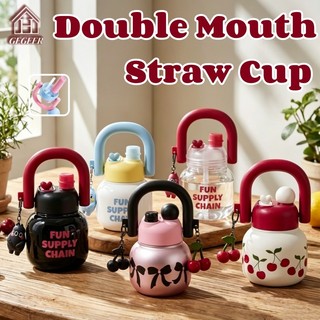 Double Mouth Straw Cup 800ml Large-Capacity Plastic Water Bottle Portable Tumbler with Handle