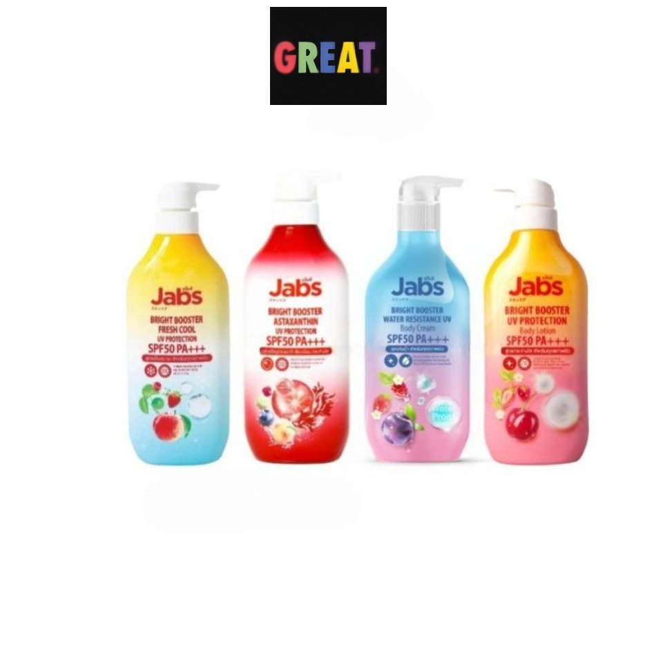 ส่งด่วน ขวดปั๊ม โลชั่น Jabs Bright Booster Body Lotion/Water  UV Body Cream SPF50 PA+++ กันแดด ทาผิว กันน้ำ 450มล.