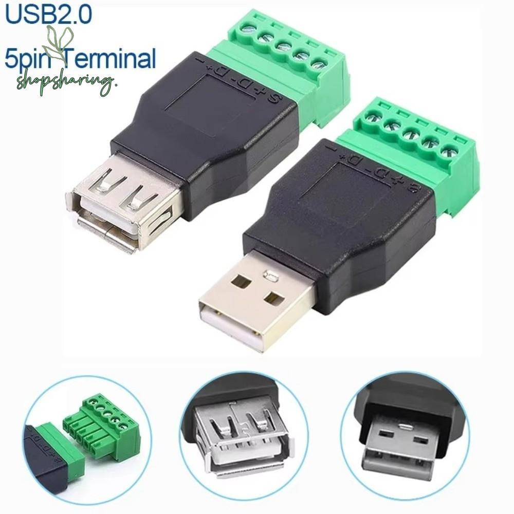 SHOPSHARING USB Turn Terminal, 5 Pin Female USB 2.0 Connector, Adapter Connector Jack Type A Shield 
