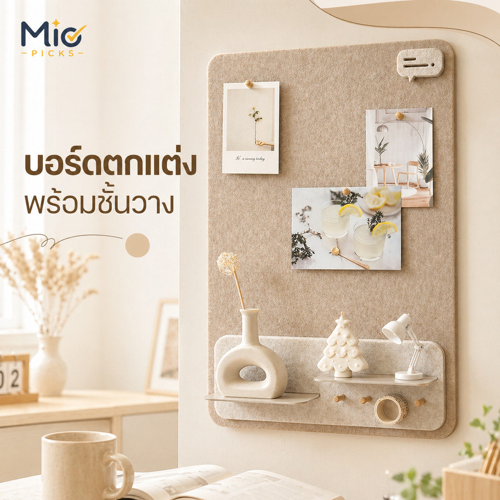 กระดานผ้าสักหลาด DIY หนา ติดเองได้ไม่ต้องเจาะผนัง ออกแบบมาพร้อมตะขอและชั้นวางในชิ้นเดียว สำหรับทำบอร์ดภาพและบอร์ดข้อความที่บ้านและที่ทำงาน ถอดออกได้ไม่ทำลายผนัง