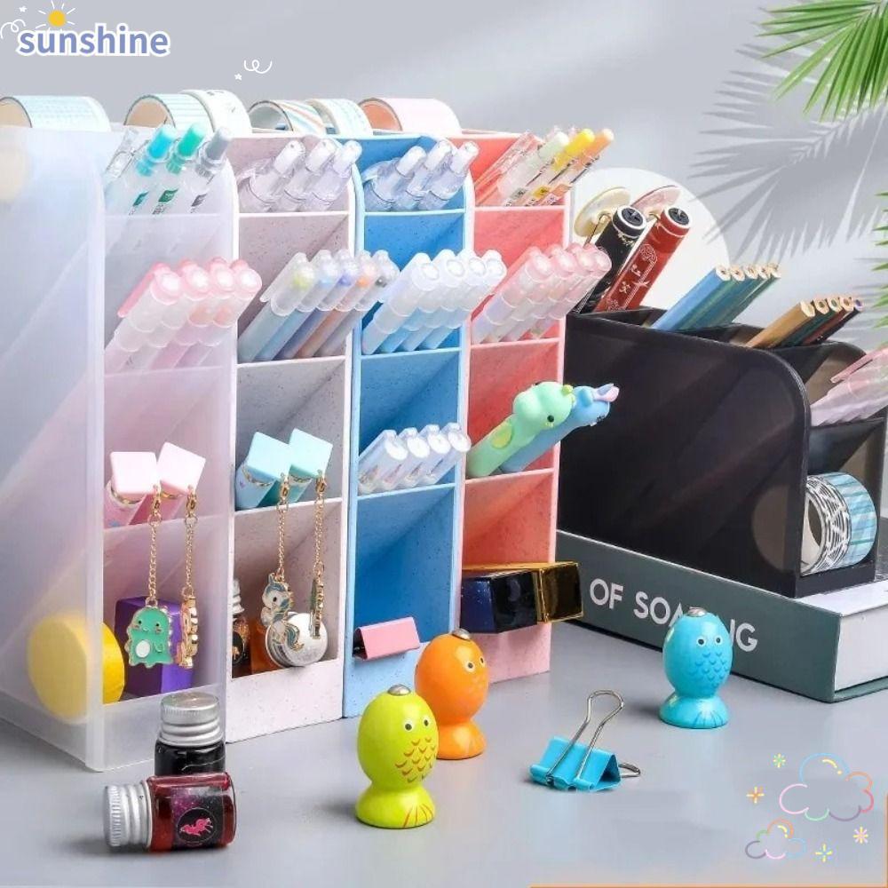 SSUNSHINE ที่ใส่ปากกาเฉียง,|สีความจุขนาดใหญ่กล่องเก็บปากกา, ปฏิบัติ 4 กริดโต๊ะเครื่องเขียนจัดเก็บ อิน สไตล์ดินสอคอนเทนเนอร์นักเรียน