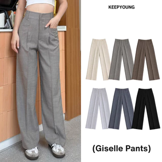 KEEPYOUNG [S-3XL] กางเกงกระบอกกลาง เอวสูง ดีเทลกระเป๋าหน้า ทรงสวยมาก รุ่น GISELLE PANTS