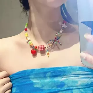 ส่งเร็วจากไทย! Summer Colours โบว์ เชือกลูกปัด เค้นคอสาว สร้อยคอ ภาพถ่ายการเดินทางวันหยุด การออกแบบDopamine เดินทางวันหยุด เครื่องประดับแฟชั่น