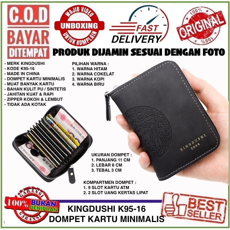 Kingdushi Card Holder Wallet K95-16 Minimalist Unisex Card Wallet ถือการ์ดจํานวนมากทําจากหนังสังเครา