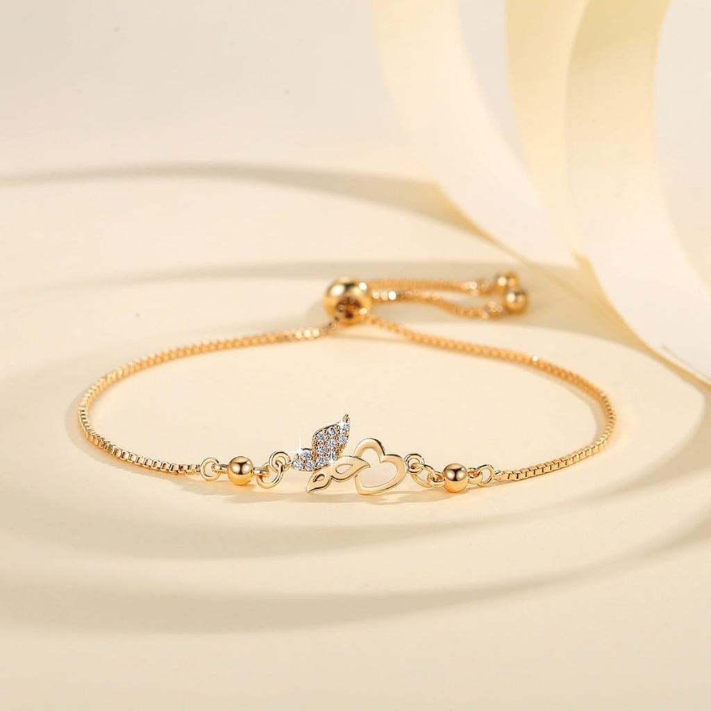 สร้อยข้อมือรักผีเสื้อ Cubic Zirconia แบบปรับได้สําหรับผู้หญิง, สร้อยข้อมือสตรี Cubic Zirconia ประกาย
