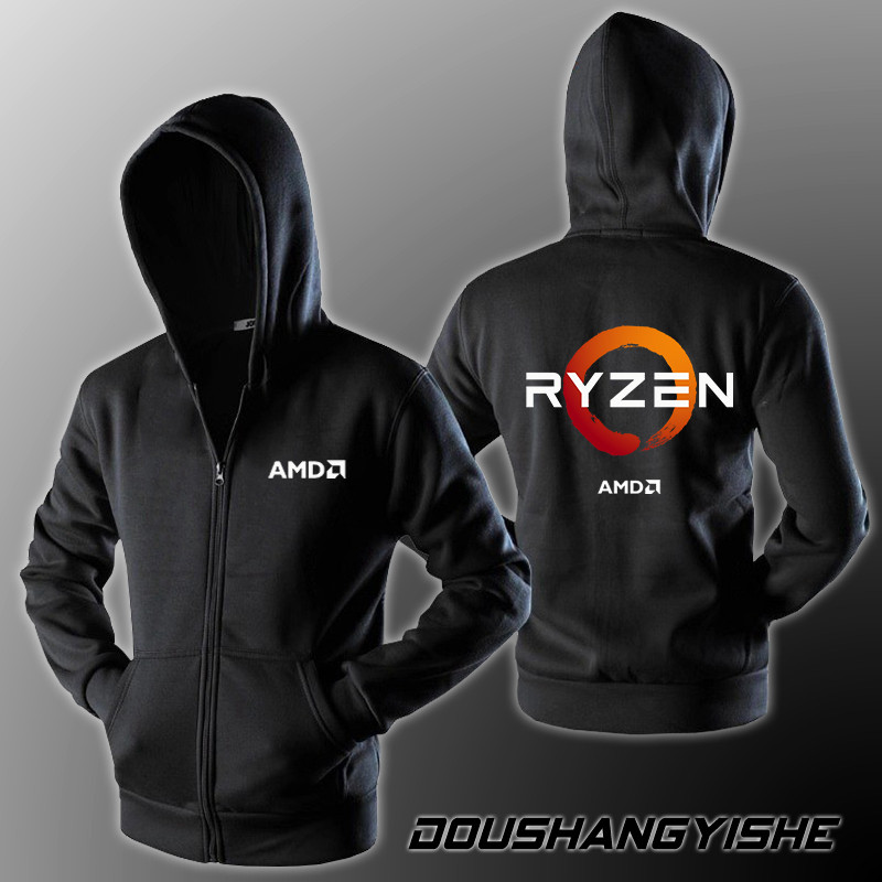 AMD RYZEN RYZEN RYZEN Belief เสื้อผ้าฤดูใบไม้ร่วงฤดูหนาวซิปขนแกะ-ขนแกะ Hooded Sweatshirt Jee