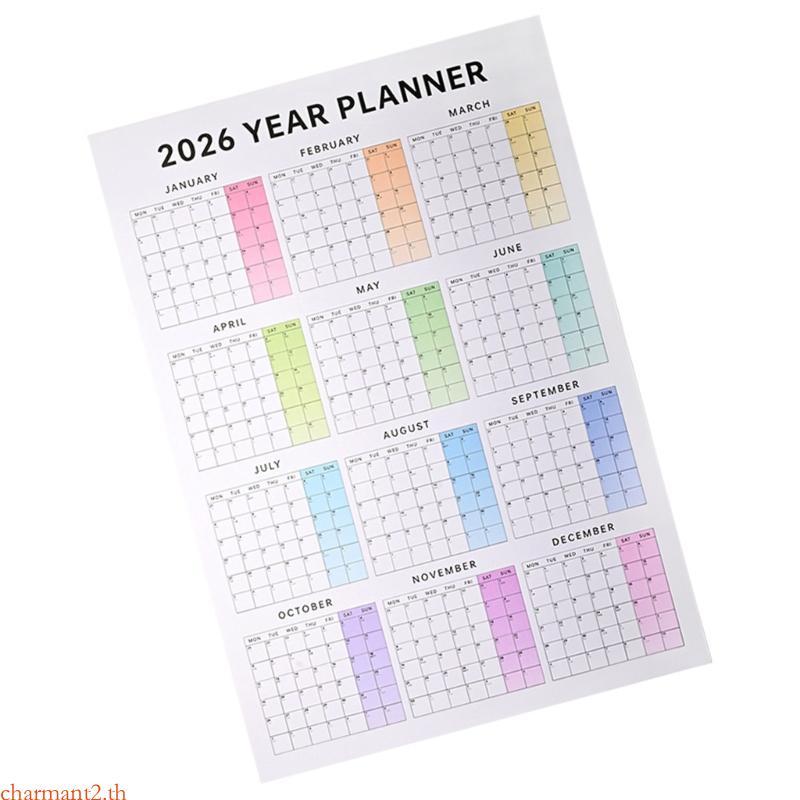 Charmant 2026 ปฏิทินติดผนัง Yearly Planner Dated 2026 Full Year to View Calendar