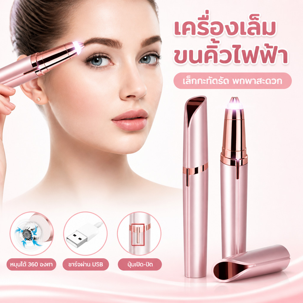 Systano (ส่งจากไทย) ที่กันคิ้วไฟฟ้า เครื่องถอนขนตา ปากกาเขียนคิ้วอัตโนมัติ แบบชาร์จไฟ No.Y1774