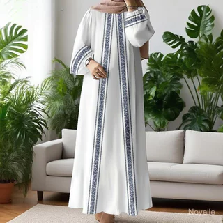 สไตล์ชาติพันธุ์ใหม่ Abaya 2026 – 3D Contrast Stripe พิมพ์บนผ้าสีทึบ,ชุดแม็กซี่ตัดกว้าง,เหมาะสําหรับสวมใส่ทุกวัน & Eid al-Fitr Celebrations, สี T