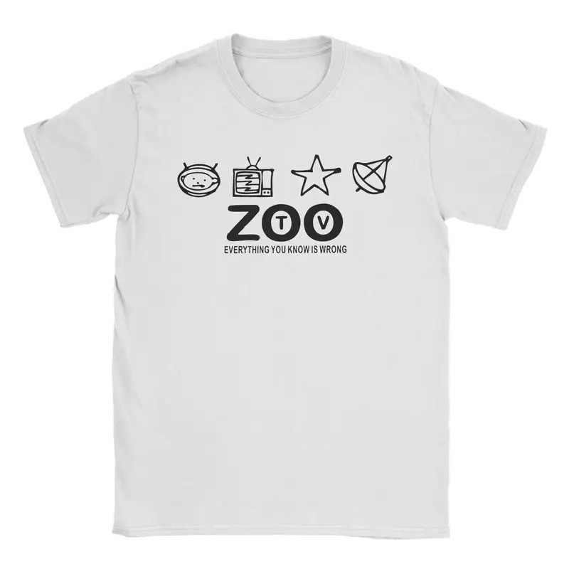 [มีสินค้า] เสื้อยืดผู้ชาย U2 Zoo TV ดีไซน์พิเศษ ผลิตจากผ้าฝ้าย 100% เสื้อยืดแขนสั้น คอกลม ไอเดียของข