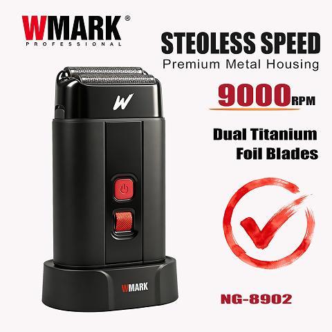 WMARK NG-8902 เครื่องโกนหนวดใบมีดฟอยล์ไทเทเนียม Stepless Speed LED Travel Lock แบบชาร์จไฟได้
