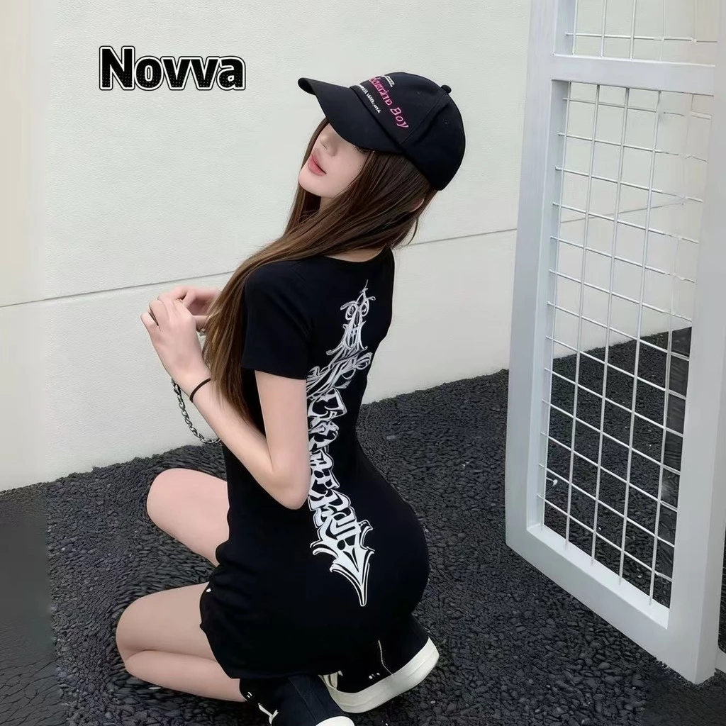 Novva ส่งไวจากไทย เสื้อแขนสั้น พิมพ์ลายกางเขน หวานเซ็กซี่ ใส่แล้วดูแพง สไตล์อเมริกัน