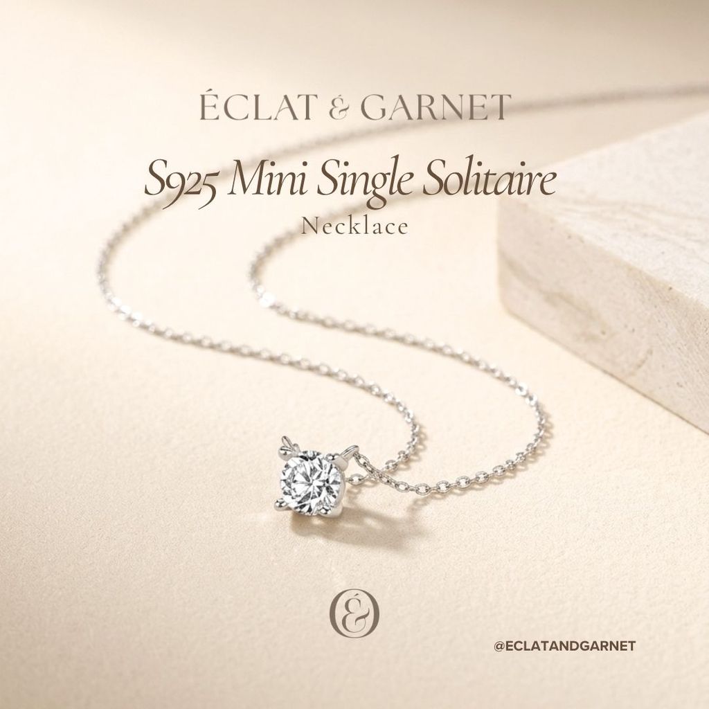 Eclat & Garnet - S925 MINI SINGLE SOLITAIRE NECKLACE MDE Premium Zircon เครื่องประดับ 925 เงินสเตอร์
