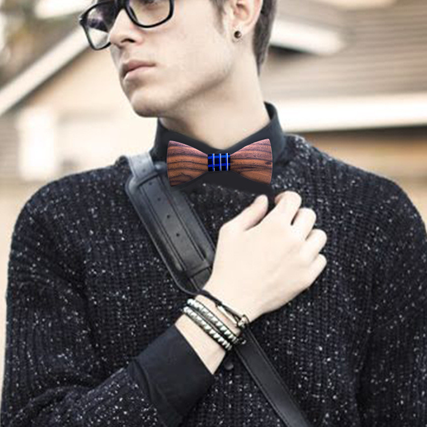 สีดําไม้ Bow Tie 3D นูน Bow Tie งานแต่งงานไม้ Bow Tie ยุโรปอเมริกัน T244 ผ้าพันคอ Cufflink Bow Tie ช