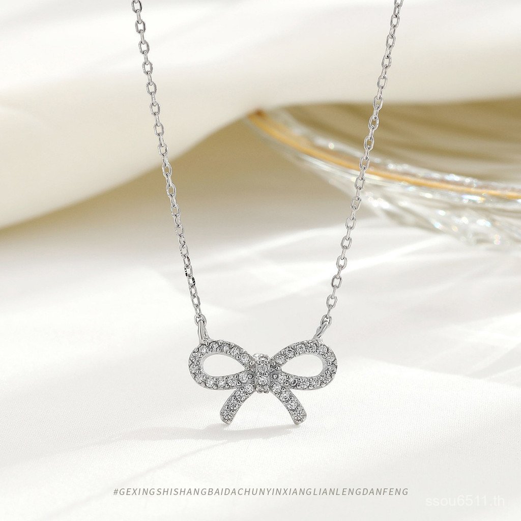 Classy Luxury Pure s925 Clavicle เครื่องประดับหญิงโบว์เงิน High-End ins Niche สร้อยคอสไตล์ออกแบบ 3PC
