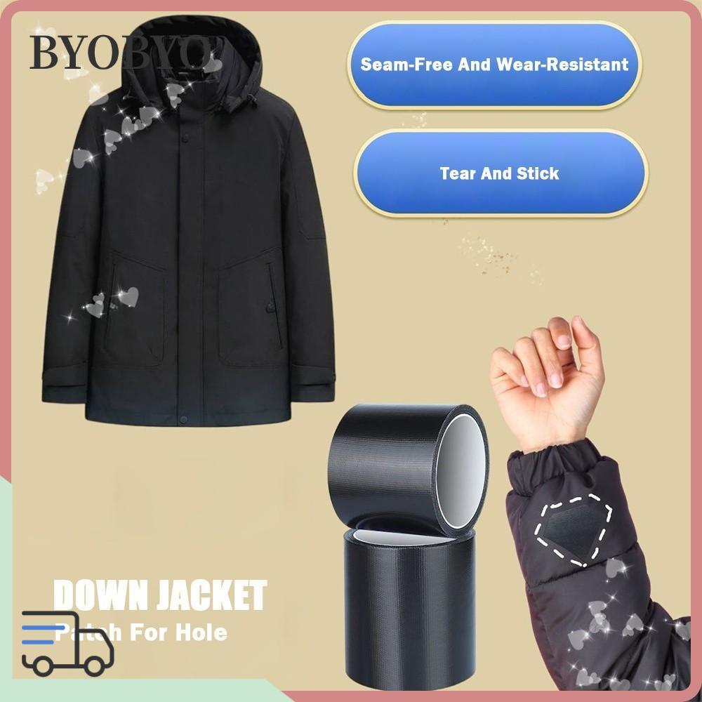 BYOBYO แพทช์ซ่อมเสื้อผ้า, แพทช์เสื้อแจ็คเก็ตดาวน์แบบมีกาวในตัวที่ทนทาน, ซ่อมรูแพทช์กาวล้างทําความสะอาดได้