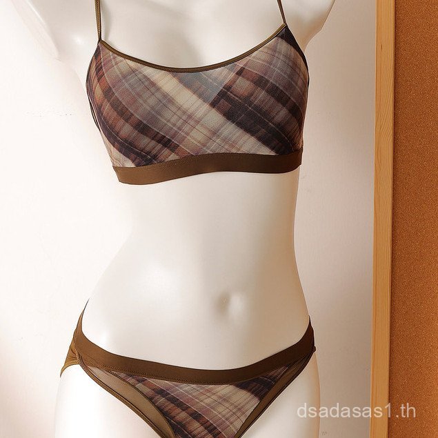 Retro ลายสก๊อตชุดชั้นในสตรีทั้งหมดเต้านมบางสายคล้องไหล่ Tube Top y ชุดยกทรงไร้สาย 6RBM