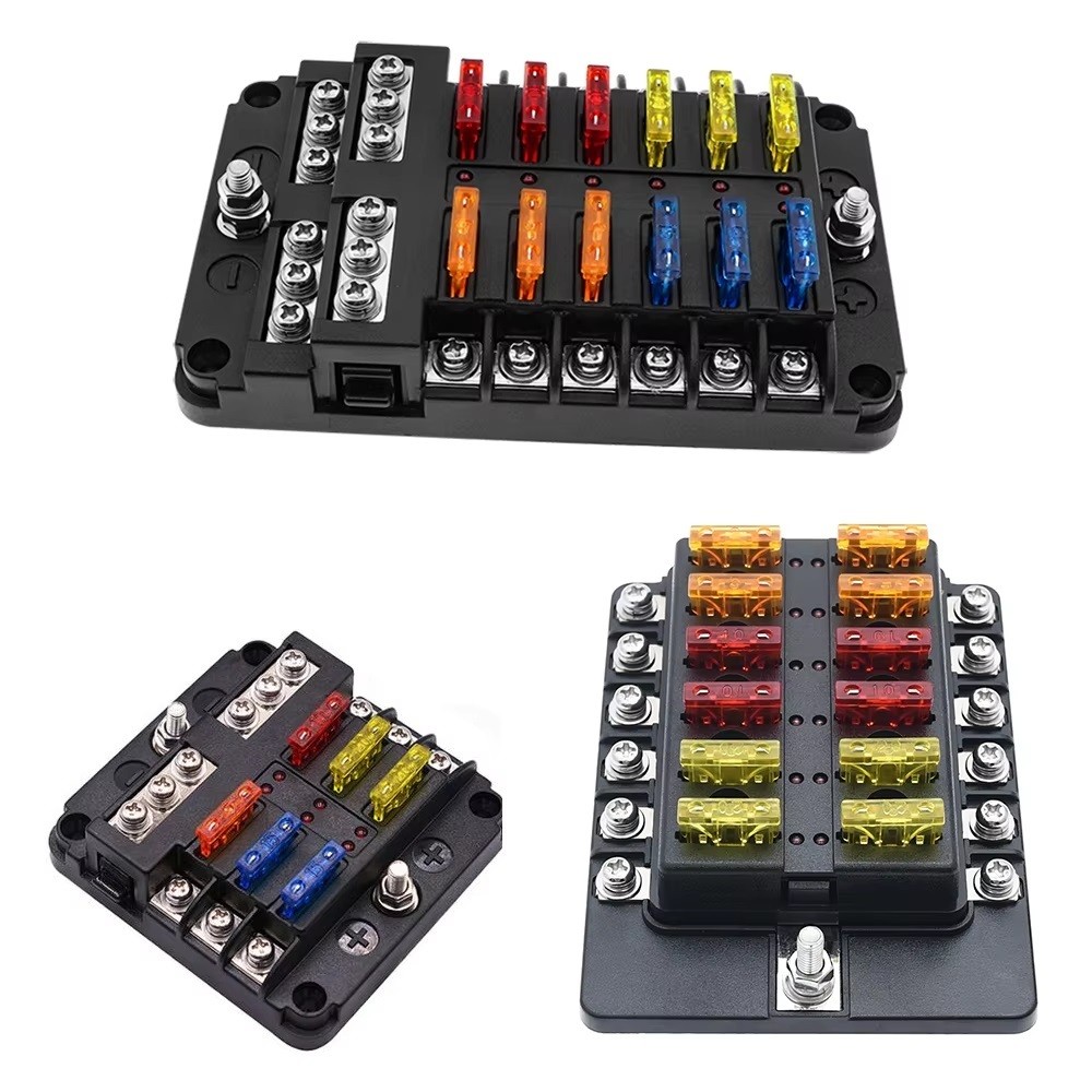 กล่องฟิวส์รถยนต์ 6/12 ทาง 2 ชิ้น พร้อมแผงจ่ายไฟ 12V-36V สำหรับกล่องฟิวส์ใบมีดสำหรับรถยนต์และเรือ