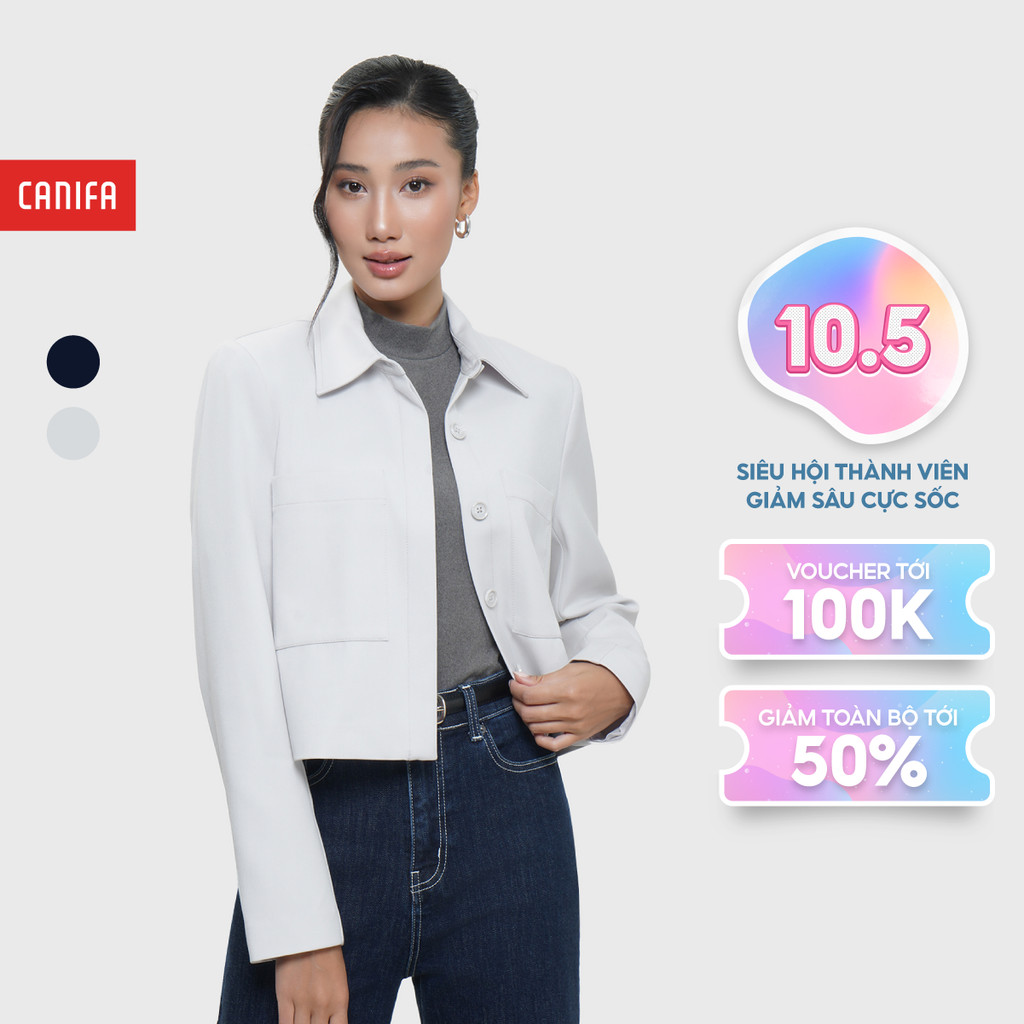 เสื้อแจ็คเก็ตสั้นผู้หญิงคอปกเสื้อแขนยาว CANIFA 6OT25W013