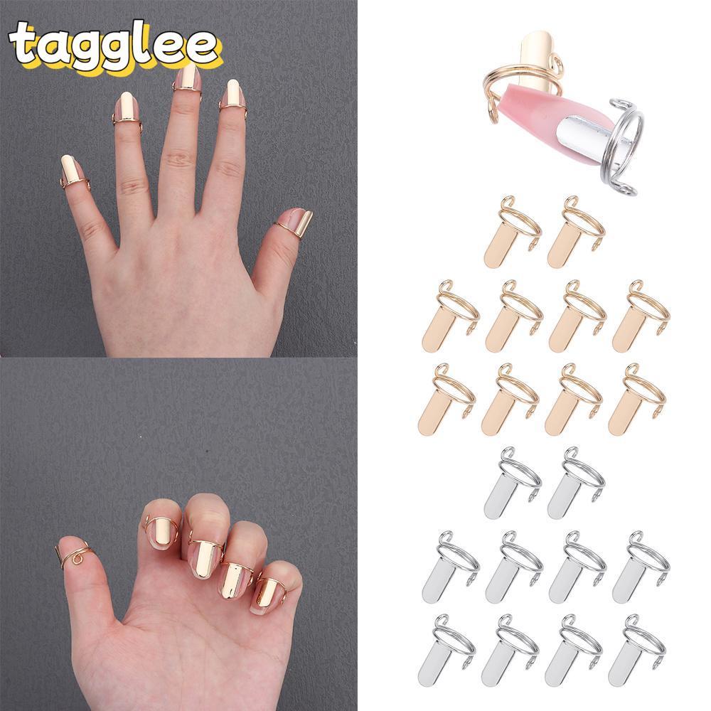 TAGGLEE แหวนเล็บ,สีทองที่ถอดออกได้ปลายนิ้วเล็บแหวน,Reusable Causal Silver สี Phalanx แหวนสําหรับเล็บปลอม