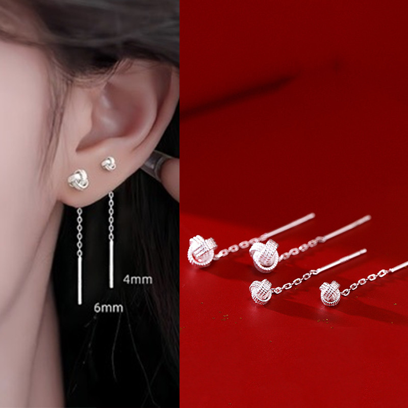 ใหม่สไตล์จีนเงิน Ruyi Knot พู่ต่างหูสั้นหรูหรา Niche หญิงหรูหรา High-End ต่างหู