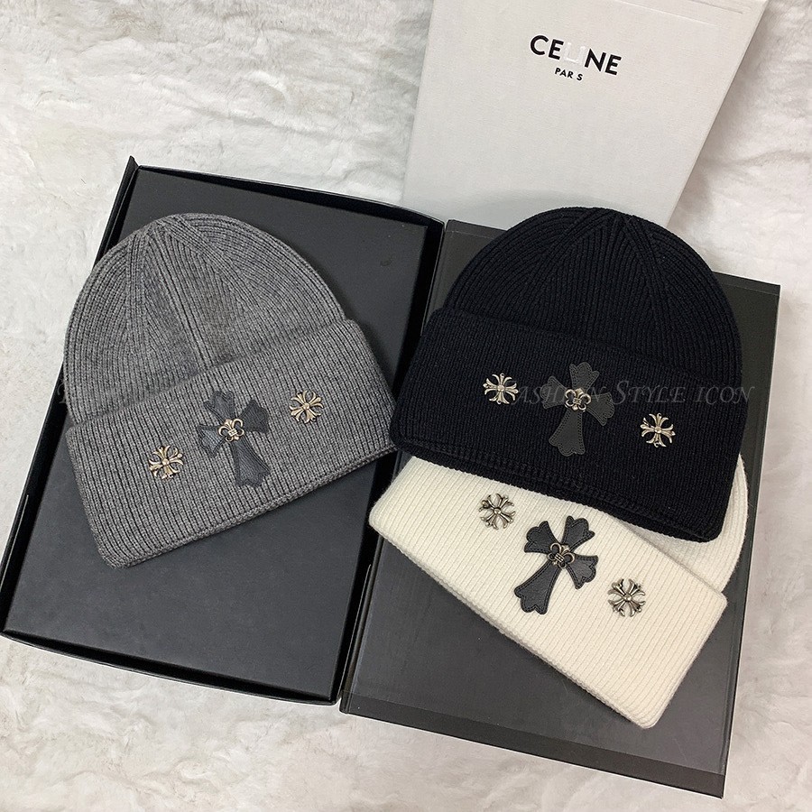 Influencer หมวกถักอินเทรนด์เยาวชน All-Match หมวกเย็นสไตล์ใหม่หมวกทําด้วยผ้าขนสัตว์ Crow Heart Showing Face Small Street คู่