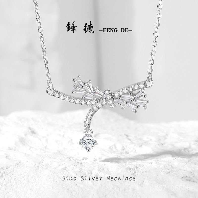 สร้อยคอมุกโบว์.Simple.Clavicle.Chain.S925.น้ำเงินแท้.ของขวัญหรู.BS2I