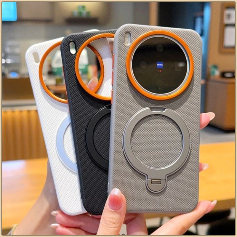 วงเล็บหมุนเคสโทรศัพท์แม่เหล็กสําหรับVivo X300 X200 X100 X100S Pro mini/Ultra X200S X100Sโลหะกรอบฝาครอบป้องกันHigh Endปุ่มโลหะอิสระเปลือก