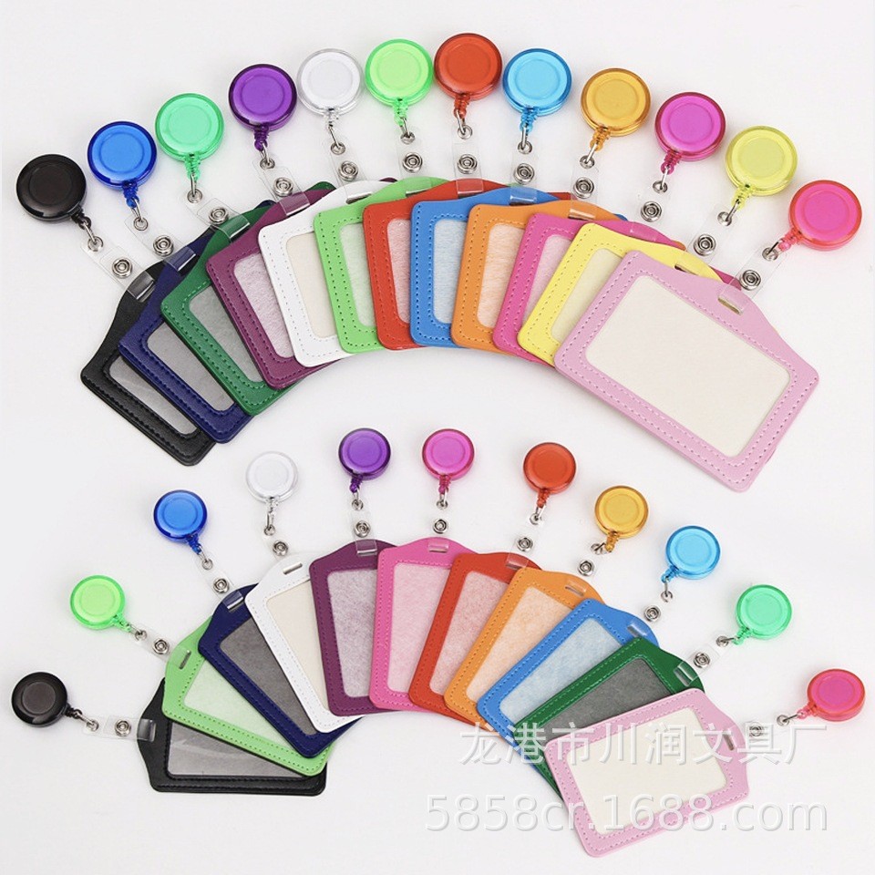 PU ID Badge Pickup Card Holder Retractable BUCKLE ID Card Holder Easy ดึงหัวเข็มขัดเลียนแบบ Easy Car