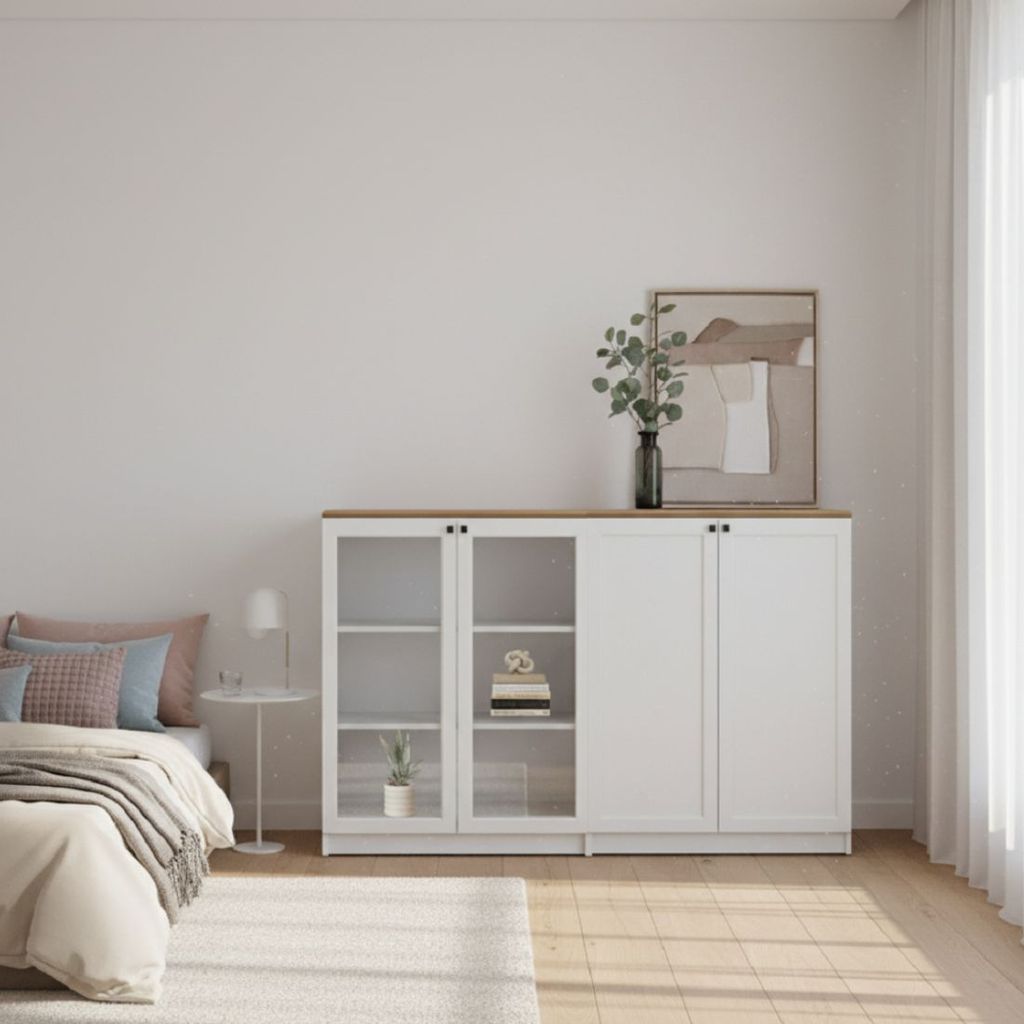 SB Design Square ชุดตู้เก็บของ ขนาด 160 ซม. รุ่น Trixx (ตู้หน้าบานกระจก/บานไม้+ท็อปไม้) แบรนด์ SB FURNITURE ราคา ถูกที่สุด ดีลบีเคเค แกลเลอรีภาพที่ 3