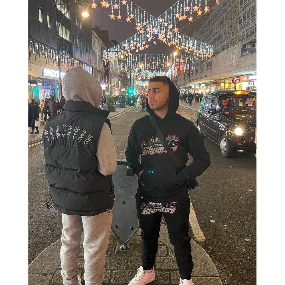 Trapstar สีแดงสีดํา Tiger Head ปัก Hooded Sweatshirt Cuff Zipper กางเกง Sweatpants drip Hood