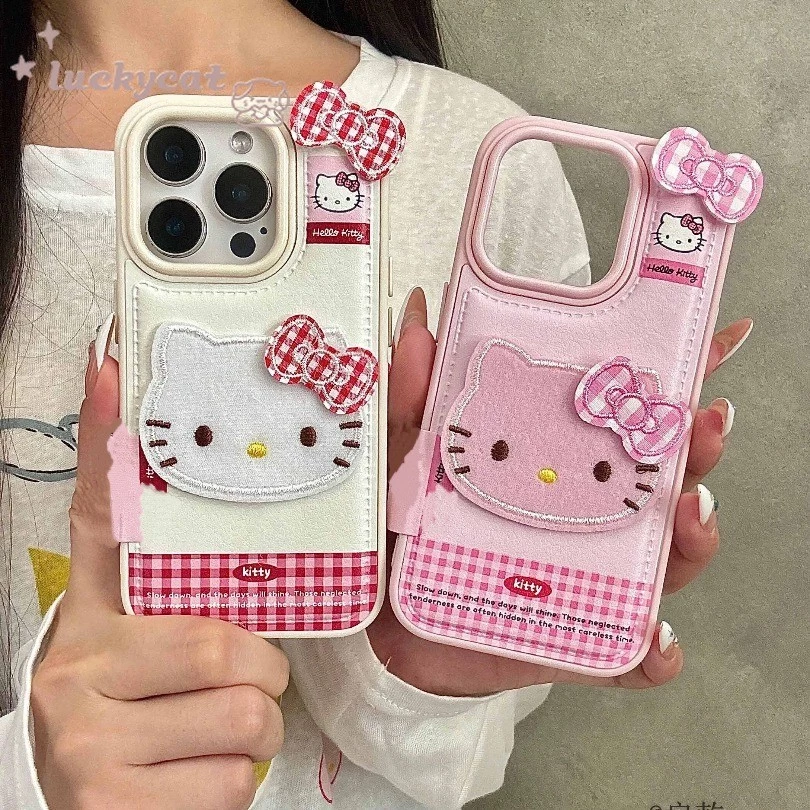 ใช้งานร่วมกับ iPhone 17 16 15 14 13 12 11 Pro Max X Xr Xs Max 7 8 Plus SE2020 เคสโทรศัพท์การ์ตูน 3D DIY น่ารักสีแดงและสีชมพู Gird Bow Cat หนังนุ่มปกหลัง