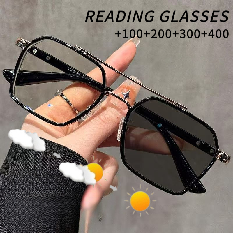 Photochromic อ่านหนังสือกลางแจ้งแว่นตาเกรดสําหรับผู้ชาย Shades แฟชั่น Anti Blue Light Anti UV ป้องกันรังสี Original Retro Trend Aviator แว่นตาแว่นตา SPG1003