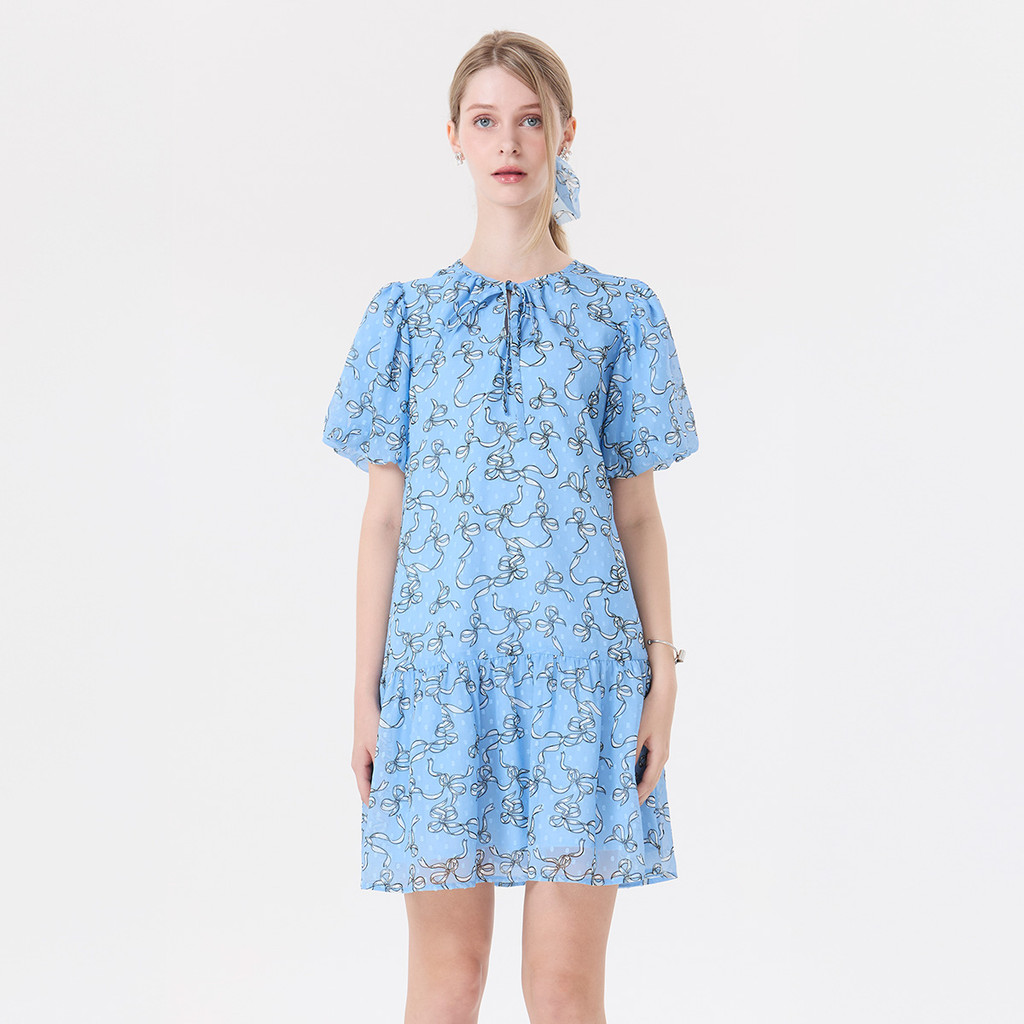 EP ชุดเดรส ลายโบว์ ผู้หญิง สีฟ้าอ่อน | Bow Print Dress | 05075 – โปรปัง