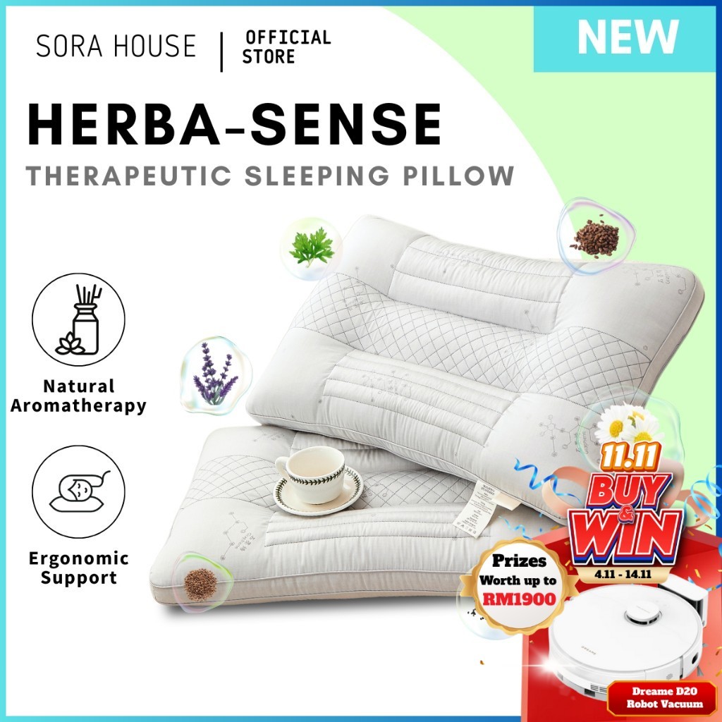 SORA Herbal Therapeutic Sleeping Pillow Bantal Tidur Sokongan Herba Aromatherapy Ergonomic APR