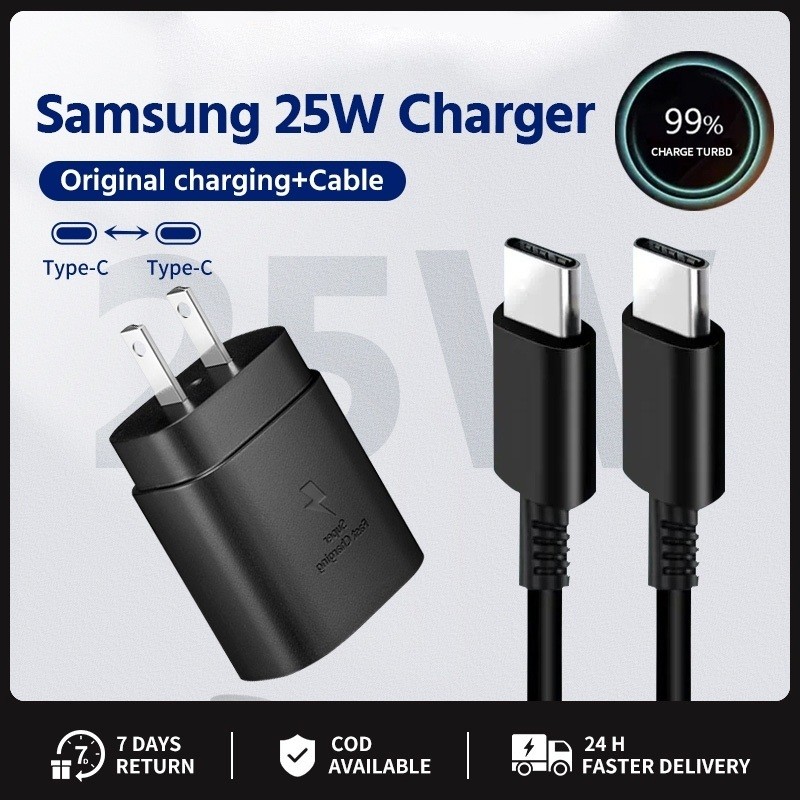 25W Fast Charger ประเภท C Charger พร้อม Type-C ถึง Type-C Fast สายชาร์จรองรับ Galaxy S21 S22 Super สําหรับ Galaxy